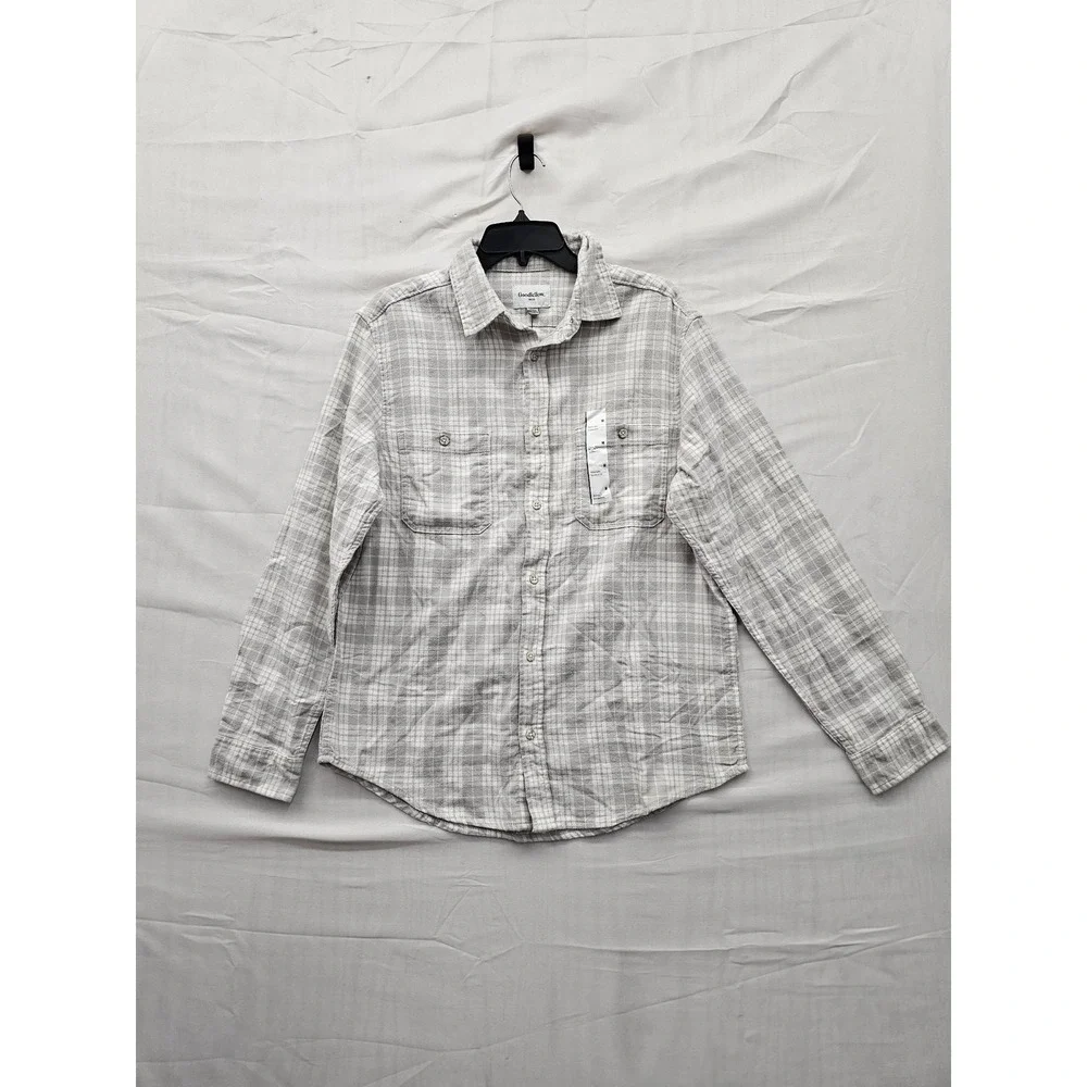 Goodfellow & Co Mens Plaid Midweight Flannel Shirt Gray Cotton Casual Size M